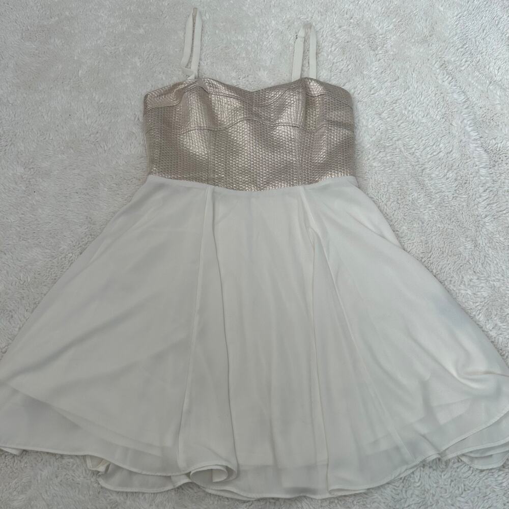 Y2K EXPRESS Gold Metallic Mini Dress 8 White Chiffon Skirt Cocktail Party Bride